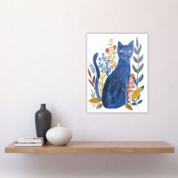 "Artery8 Russian Blue Cat with Ornate Plants Watercolour Wall Art Print - Size: W24"" x H32""" - thumbnail 4