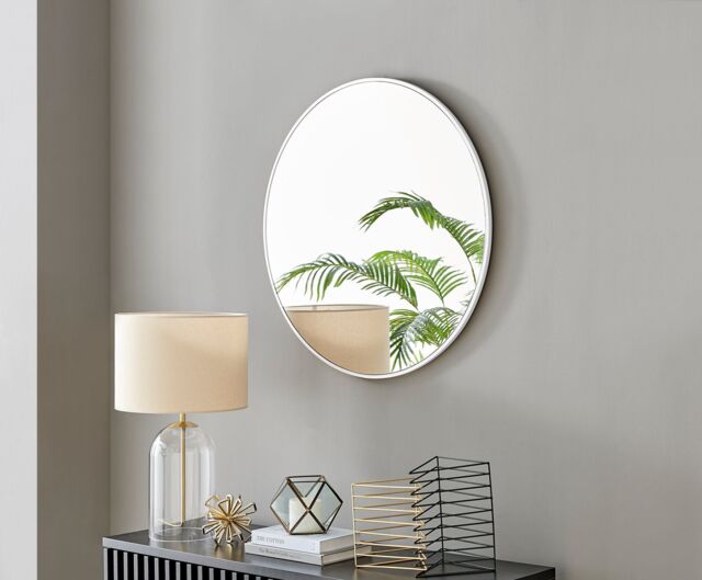 FurnitureboxUK Emma 80cm Medium Art Deco Metal Frame Round Hallway Bedroom Dining & Living Room Wall Mirror in White - image 1
