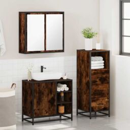 Berkfield Home 3 Piece Bathroom Furniture Set Smoked Oak Engineered Wood in Brown - thumbnail 4