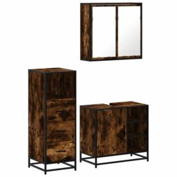 Berkfield Home 3 Piece Bathroom Furniture Set Smoked Oak Engineered Wood in Brown - thumbnail 2