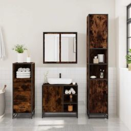 Berkfield Home 3 Piece Bathroom Furniture Set Smoked Oak Engineered Wood in Brown - thumbnail 3
