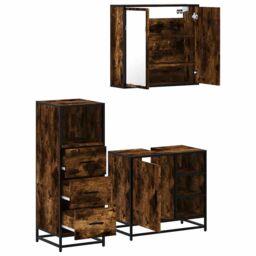 Berkfield Home 3 Piece Bathroom Furniture Set Smoked Oak Engineered Wood in Brown - thumbnail 6