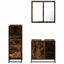 Berkfield Home 3 Piece Bathroom Furniture Set Smoked Oak Engineered Wood in Brown - thumbnail 5