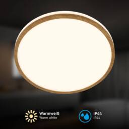 BRILONER Bathroom LED Ceiling Light Lamp IP44 Wood Frame 28cm 12W 1200lm in Brown - thumbnail 5