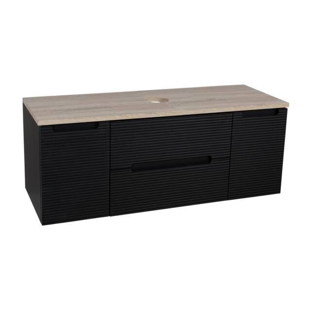 Bathroom Kingdom Monza Black & Oak Fluted Wall Hung Vanity Drawer Basin 1200mm - image 1