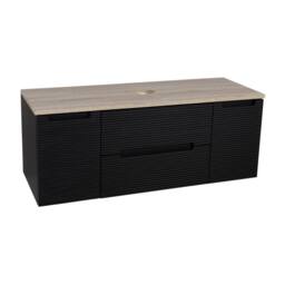 Bathroom Kingdom Monza Black & Oak Fluted Wall Hung Vanity Drawer Basin 1200mm