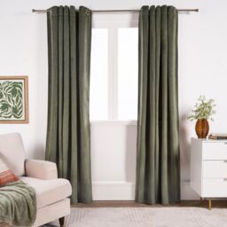 OHS Thermal Matte Velvet 2 Pair Ready Made Eyelet Curtains in Green - Size: 168 cm width x 229 cm drop - thumbnail 1