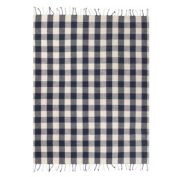 Yard Chesil Check Tasselled 100% Cotton Throw in Navy - Size: 130 cm x 170 cm - thumbnail 2