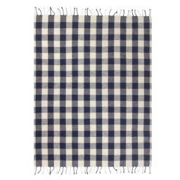 Yard Chesil Check Tasselled 100% Cotton Throw in Navy - Size: 130 cm x 170 cm - thumbnail 5