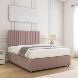 "BSSPOKE Brooke Velvet Divan Bed Set 24""Headboard 2Drawers Same side & Mattress in Pink - Size: Small Double" - thumbnail 3