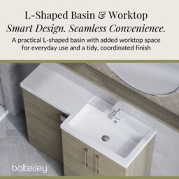 Balterley Bathroom Vanity Basin & WC Unit Right Hand Solace Oak 1100mm x 390mm in Brown - thumbnail 4