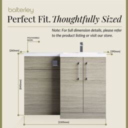 Balterley Bathroom Vanity Basin & WC Unit Right Hand Solace Oak 1100mm x 390mm in Brown - thumbnail 5