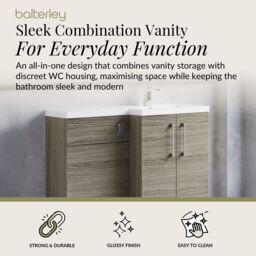 Balterley Bathroom Vanity Basin & WC Unit Right Hand Solace Oak 1100mm x 390mm in Brown - thumbnail 2