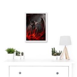 Artery8 Painting Devil Demon Fire Chain Trident Wings Horns Monster A4 Artwork Framed Wall Art Print in White - thumbnail 2