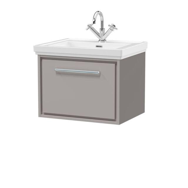 Balterley Bathroom Wall Hung Single Drawer Vanity, Fireclay Basin, Grey, 600mm in Grey - image 1