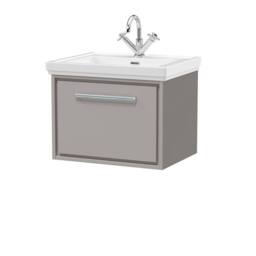Balterley Bathroom Wall Hung Single Drawer Vanity, Fireclay Basin, Grey, 600mm in Grey - thumbnail 1