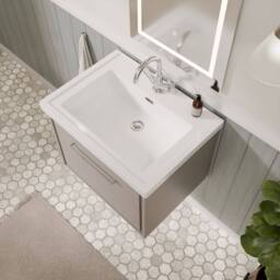 Balterley Bathroom Wall Hung Single Drawer Vanity, Fireclay Basin, Grey, 600mm in Grey - thumbnail 3