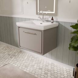 Balterley Bathroom Wall Hung Single Drawer Vanity, Fireclay Basin, Grey, 600mm in Grey - thumbnail 4