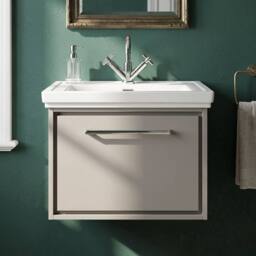 Balterley Bathroom Wall Hung Single Drawer Vanity, Fireclay Basin, Grey, 600mm in Grey - thumbnail 6