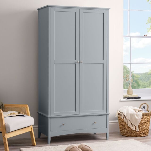 Christow Grey Double Wardrobe with Drawer 2 Door Bedroom Storage Furniture Cupboard - image 1