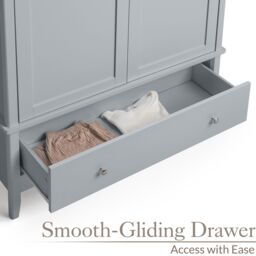 Christow Grey Double Wardrobe with Drawer 2 Door Bedroom Storage Furniture Cupboard - thumbnail 5
