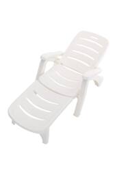 H&O Direct Outdoor Plastic Foldable Sun Lounger Recliner Chair with Wheels in White - thumbnail 4