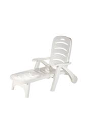 H&O Direct Outdoor Plastic Foldable Sun Lounger Recliner Chair with Wheels in White - thumbnail 3