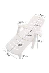 H&O Direct Outdoor Plastic Foldable Sun Lounger Recliner Chair with Wheels in White - thumbnail 6