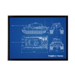 "Artery8 Tiger II German Heavy Tank Blueprint Plan Framed Canvas Wall Art Print in Blue - Size: W12"" x H16""" - thumbnail 1