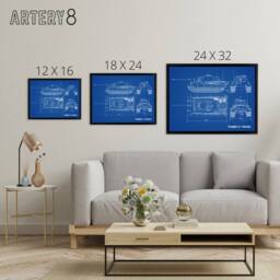 "Artery8 Tiger II German Heavy Tank Blueprint Plan Framed Canvas Wall Art Print in Blue - Size: W12"" x H16""" - thumbnail 4