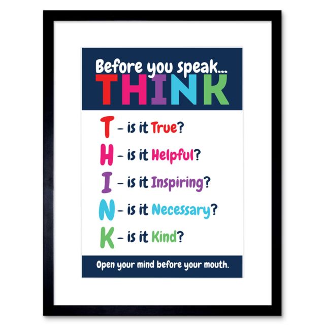 "Artery8 Wall Art Print Before You Speak Think Life Inspirational Framed in Black - Size: W7"" x H9""" - image 1