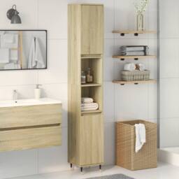 Berkfield Home Bathroom Cabinet Sonoma Oak 30x30x190cm Engineered Wood in Brown - Size: 30 x 30 x 190 cm - thumbnail 3