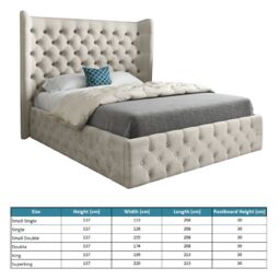 KDMD Florence Wide Winged Upholstered Soft Velvet Cream Bed Frame - Size: Small Single - thumbnail 4