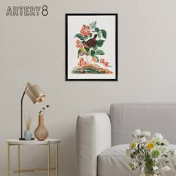 "Artery8 Eurasian Wren & Raspberry Plant Bolton Black Framed Canvas Wall Art - Size: W12"" x H16""" - thumbnail 3