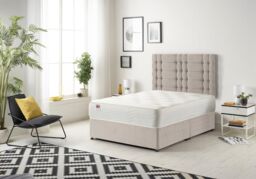 Somnior Bliss Plush Divan Bed with Sprung Memory Foam Mattress & Headboard Plush Fabric in Stone - Size: Small Single - thumbnail 1