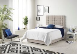 Somnior Bliss Plush Divan Bed with Sprung Memory Foam Mattress & Headboard Plush Fabric in Stone - Size: Small Single - thumbnail 2