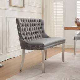 HomeTouch Modern Velvet Double Dining Loveseat Bench with Chrome Steel Legs in Grey - Size: 1 Pack - thumbnail 5