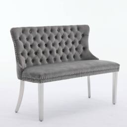 HomeTouch Modern Velvet Double Dining Loveseat Bench with Chrome Steel Legs in Grey - Size: 1 Pack - thumbnail 3