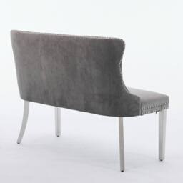 HomeTouch Modern Velvet Double Dining Loveseat Bench with Chrome Steel Legs in Grey - Size: 1 Pack - thumbnail 8