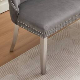 HomeTouch Modern Velvet Double Dining Loveseat Bench with Chrome Steel Legs in Grey - Size: 1 Pack - thumbnail 9