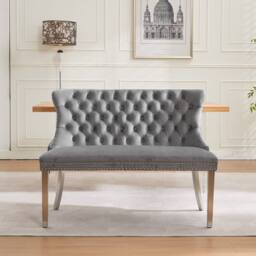 HomeTouch Modern Velvet Double Dining Loveseat Bench with Chrome Steel Legs in Grey - Size: 1 Pack - thumbnail 2
