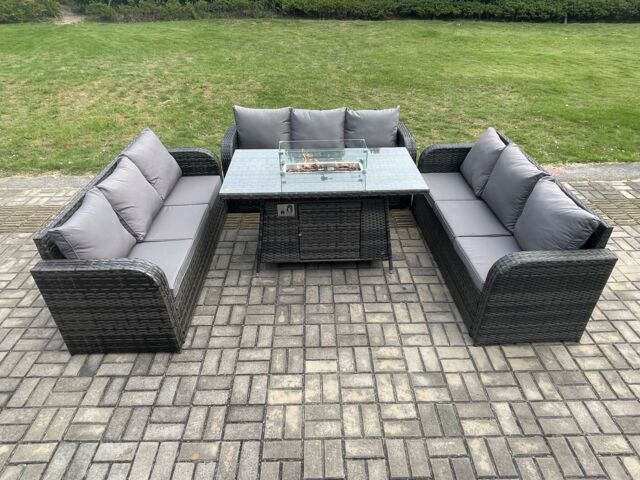 Fimous Rattan Garden Furniture Set with Fire Pit Table 4 Pieces Outdoor Lounge Sofa Set Dark Grey Mixed - image 1