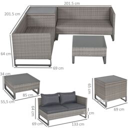 OUTSUNNY 4 PCs Rattan Wicker Sofa Set Outdoor Conservatory Furniture w/ Side Storage Box in Grey - thumbnail 3