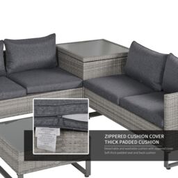 OUTSUNNY 4 PCs Rattan Wicker Sofa Set Outdoor Conservatory Furniture w/ Side Storage Box in Grey - thumbnail 4