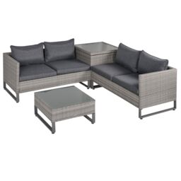 OUTSUNNY 4 PCs Rattan Wicker Sofa Set Outdoor Conservatory Furniture w/ Side Storage Box in Grey - thumbnail 2