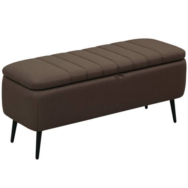 KORVIXA Dark brown Storage Ottoman Linen Fabric Bench - Size: 0.6m2 - image 1
