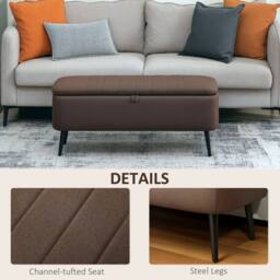 KORVIXA Dark brown Storage Ottoman Linen Fabric Bench - Size: 0.6m2 - thumbnail 5