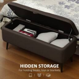 KORVIXA Dark brown Storage Ottoman Linen Fabric Bench - Size: 0.6m2 - thumbnail 3