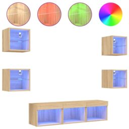 Berkfield Home 7 Piece TV Wall Units with LED Sonoma Oak Engineered Wood in Brown - thumbnail 2