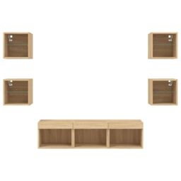 Berkfield Home 7 Piece TV Wall Units with LED Sonoma Oak Engineered Wood in Brown - thumbnail 6